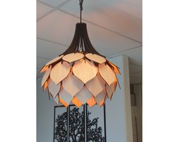Olivios Design houten hanglamp scandinavische (kroonluchter) handgemaakt in Nederland inclusief luxe zwart strijkijzer snoer