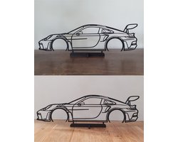 Olivios design wall art Porsche GT3 silhouet standaard uit 4mm dik MDF zwart 35x11.5cm nederlands ondwerp en fabrikaat .