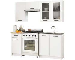 Oliwia Bkeukenmeubelset met Vitrine - 1.8M - Wit Mat - Met 5 Elementen - Incl. Sonoma Eiken Blad