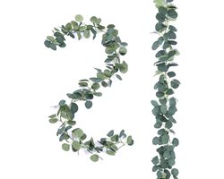OLOEY 2 stuks versiering - kunstmatige eucalyptus bloemkrans - zilveren dollar eucalyptus blad wijnstok - handgemaakte bloemkrans - groen - bruiloft achtergrond interieur buiten boog decoratie