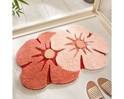 OLOEY Bloemenbadmat-grappige badmat met bloemenpatroon-zachte-pluche en pluizige rode mat-absorberend en antislip-voor badkamer-bij de gootsteen-slaapkamer-kinderkamer en woonkamer-50x80cm