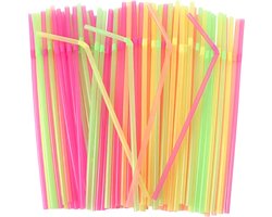 OLOEY Flexibele plastic rietjes – Felgekleurde en stijlvolle flexibele rietjes, geschikt voor alle gelegenheden en feestdecoraties – 200 rietjes per verpakking