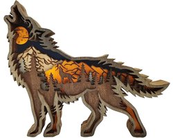 OLOEY Houten wolf swing-huilen wolf sculpture decoratie-wolf thema huishouden sieraden-3D wolf vormige muurrelief-woonkamer kunst decoratie ambachten