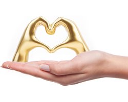 OLOEY Kleine hartvormige handjes-sculptuur als decoratie voor de woonkamer-slaapkamer-boekenplank-salontafel en kantoor-‘Love Finger’-beeldje in moderne stijl als woondecoratie-uniek cadeau voor bruiloften-Kerstmis en verjaardagen (goud)