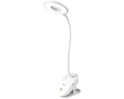 OLOEY Leeslamp, oogbeschermende clip-on ringvormige bureaulamp, werkt op batterijen, 3 helderheidsniveaus, oplaadbaar via USB - voor studenten om te lezen en te studeren aan hun bureau.