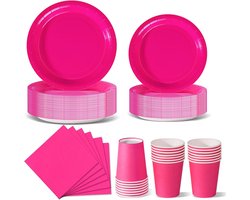 OLOEY Roze bestekset voor een verjaardagsfeest-inclusief papieren borden-papieren bekers-servetten en wegwerpbestek-geschikt voor barbecues-feestjes en picknicks-voor maximaal 20 personen