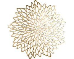 OLOEY Set van 10 gouden placemats-Metallic-rond-bladmotief-Geperst vinyl-Onderborden en decoratie voor eet-en keukentafel-Geschikt voor bruiloften-feesten-verjaardagen-evenementen en feestdagen