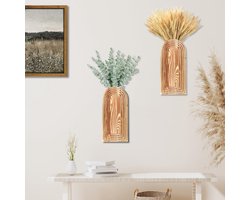 OLOEY Set van 2 houten wandvazen – bruine afwerking-moderne boerderij- en boho-wanddecoratie voor de hal-gang-badkamer-woonkamer-eetkamer en smalle ruimtes