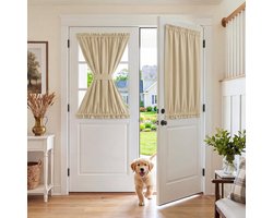 OLOEY Set van 2 verduisterende gordijnen voor zijramen - Raamdecoratieserie - Thermisch isolerende gordijnen voor openslaande deuren (privacybescherming) - 64cm breed x 102 cm lang - Crèmebeige