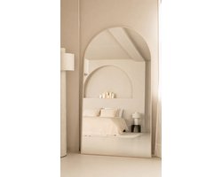 OlsaLiving Boogspiegel 180x100 cm - Beige - Grote Staande Passpiegel - Japandi Design - Slaapkamer en Woonkamer