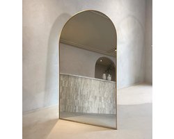 OlsaLiving Gouden Staande Ovale Spiegel 180x100 cm - Luxe Design Passpiegel - Grote Spiegel met Gouden Aluminium Frame - Vrijstaand of Ophangbaar - Helder Glas met Veiligheidsfolie