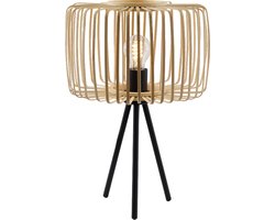 Olucia - Bamboe tafellamp bruin, Tina, met schakelaar - Vorm: Rond