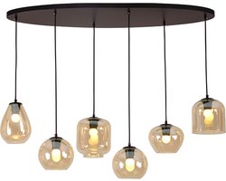 Olucia - CAIA - Hanglamp - Amber / Zwart - 6L - Vorm: Ovaal