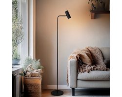 Olucia - CARLOS - Vloerlamp - Zwart - Vorm: Rond