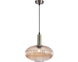 Olucia - CHARLOIS - Hanglamp - Amber / Goud - Vorm: Ovaal