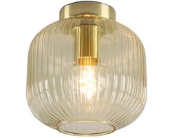 Olucia - CHARLOIS - Plafondlamp - Amber / Goud - Geschikt voor Woonkamer - Vorm: Rond