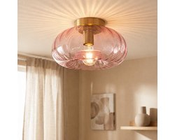 Olucia - DIANE - Plafondlamp - Roze / Messing - Vorm: Rechthoek
