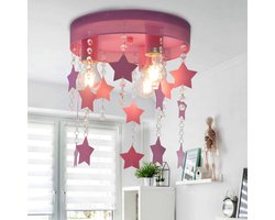Olucia - DOENJA - Kinder Slaapkamer Plafondlamp - Roze - Geschikt voor Babykamer/Kinderkamer/Tienerkamer - Vorm: Rond