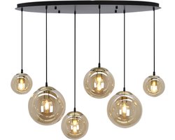Olucia - DOLF - Hanglamp - Amber / Zwart - 6L - Vorm: Ovaal