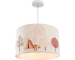 Olucia - FOREST LIFE - Hanglamp voor Kinderkamer - Wit / Bruin - Geschikt voor Kinderkamer/Babykamer/Tienerkamer - Vorm: Cilinder
