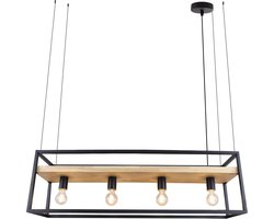 Olucia - FRAMA - Hanglamp - Zwart / Bruin - 4L - Geschikt voor Eettafel - Vorm: Rechthoek