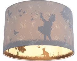 Olucia - Grijze kinderkamer plafondlamp Vlinders - Geschikt voor Babykamer/Kinderkamer/Tienerkamer - Vorm: Cilinder