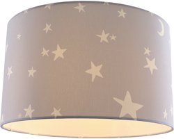 Olucia - Grijze kinderlamp Stars - Geschikt voor Kinderkamer/Tienerkamer/Babykamer - Vorm: Cilinder