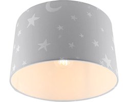 Olucia - Grijze kinderlamp Stars - Geschikt voor Tienerkamer/Kinderkamer/Babykamer - Vorm: Cilinder