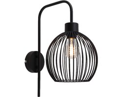 Olucia - Industriële wandlamp zwart, Wiro - Vorm: Bol