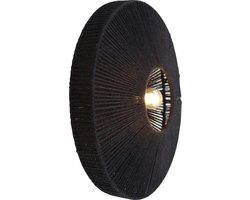 Olucia - Landelijke wandlamp zwart, Sanny, met schakelaar - Vorm: Rond