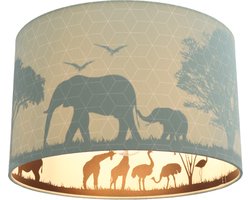 Olucia - Mint dieren kinderkamer plafondlamp Safari, Binnenzijde doorschijnend - Geschikt voor Tienerkamer/Babykamer/Kinderkamer - Vorm: Cilinder