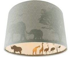 Olucia - Mint dieren kinderkamer plafondlamp Safari, Binnenzijde doorschijnend - Geschikt voor Tienerkamer/Kinderkamer/Babykamer - Vorm: Cilinder