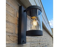 Olucia - MUSA - Buitenmuurlamp met bewegingssensor - Zwart / Transparant - Vorm: Rechthoek