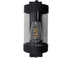 Olucia - MUSA - Buitenmuurlamp met schemersensor - Zwart / Transparant - Vorm: Rechthoek