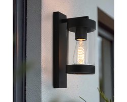 Olucia - MUSA - Buitenmuurlamp - Zwart / Transparant - Vorm: Rechthoek