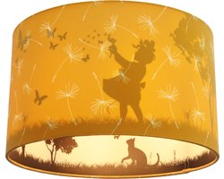 Olucia - Okergele kinderkamer plafondlamp Vlinders - Geschikt voor Babykamer/Kinderkamer/Tienerkamer - Vorm: Cilinder