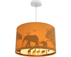 Olucia - Oranje dieren hanglamp Safari, Binnenzijde doorschijnend - Geschikt voor Babykamer/Kinderkamer/Tienerkamer - Vorm: Cilinder