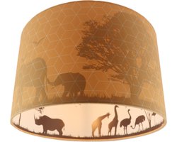 Olucia - Oranje dieren kinderkamer plafondlamp Safari, Binnenzijde doorschijnend - Geschikt voor Babykamer/Kinderkamer/Tienerkamer - Vorm: Cilinder