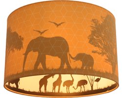 Olucia - Oranje dieren kinderkamer plafondlamp Safari, Binnenzijde doorschijnend - Geschikt voor Tienerkamer/Kinderkamer/Babykamer - Vorm: Cilinder