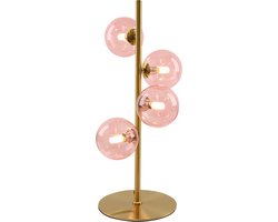 Olucia - REMO - Tafellamp - Roze / Messing - 4L - Vorm: Rond
