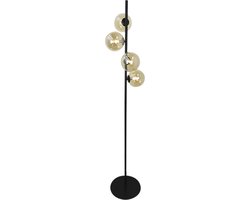 Olucia - REMO - Vloerlamp - Amber / Zwart - Vorm: Bol