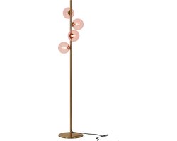 Olucia - REMO - Vloerlamp - Roze / Messing - Vorm: Bol