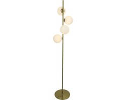 Olucia - REMO - Vloerlamp - Wit / Messing - Vorm: Bol