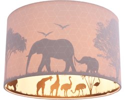 Olucia - Roze dieren kinderkamer plafondlamp Safari, Binnenzijde doorschijnend - Geschikt voor Tienerkamer/Babykamer/Kinderkamer - Vorm: Cilinder