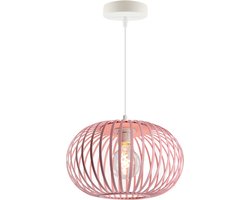 Olucia - Roze kinder hanglamp Lieve, metaal, industrieel - Geschikt voor Kinderkamer/Tienerkamer/Babykamer - Vorm: Rond