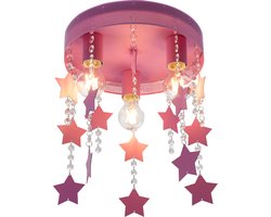 Olucia - Roze kinder plafondlamp Doenja, metaal - Geschikt voor Tienerkamer/Babykamer/Kinderkamer - Vorm: Rond