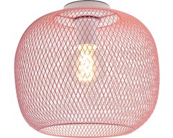 Olucia - Roze plafondlamp Emado, metaal, industrieel - Geschikt voor Kinderkamer - Vorm: Rond