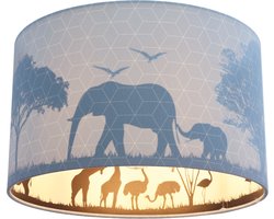 Olucia - SAFARI - Kinder Slaapkamer Plafondlamp - Blauw - Geschikt voor Tienerkamer/Babykamer/Kinderkamer - Vorm: Cilinder
