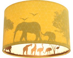 Olucia - SAFARI - Kinder Slaapkamer Plafondlamp - Geel - Geschikt voor Babykamer/Tienerkamer/Kinderkamer - Vorm: Cilinder