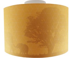 Olucia - SAFARI - Kinder Slaapkamer Plafondlamp - Geel - Geschikt voor Tienerkamer/Kinderkamer/Babykamer - Vorm: Cilinder